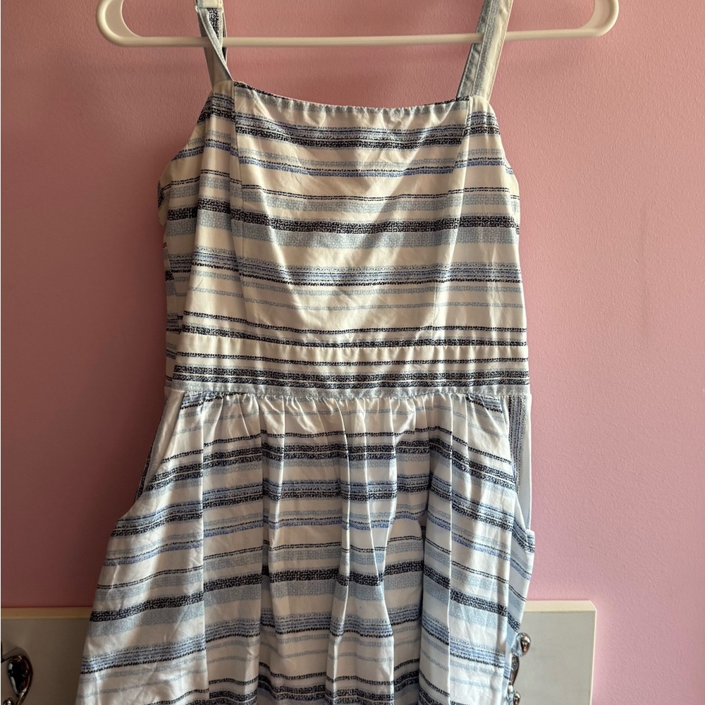 Altar'd State White and Navy Striped Spaghetti Strap Mini Dress